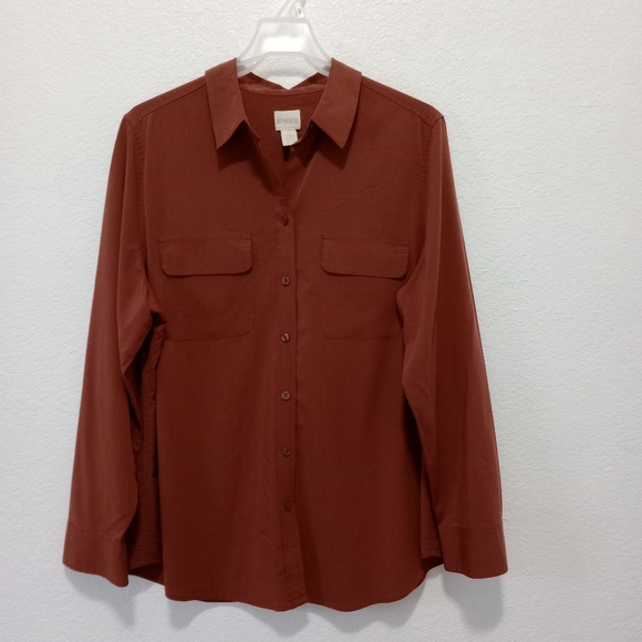 Chico's Women's Button Down Shirt Deep Burnt Orange size 2 - Picture 7 of 11